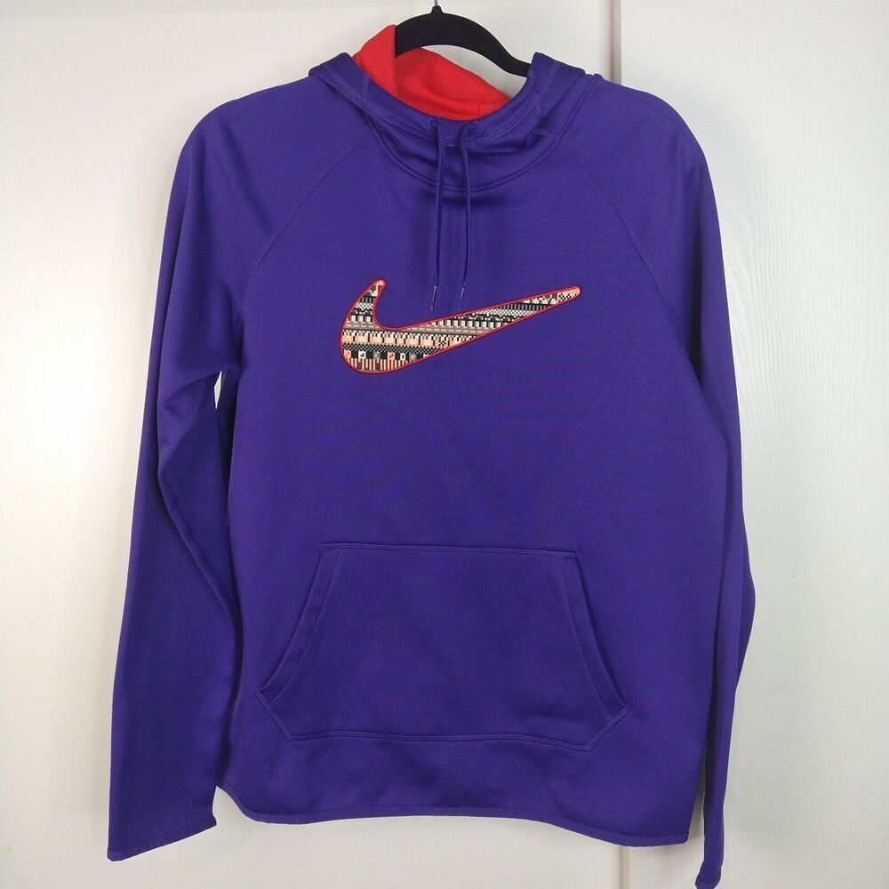 Nike Therma Fit Hoodie Sweatshirt All Time Print Swoosh Women Sz M Purple 839346